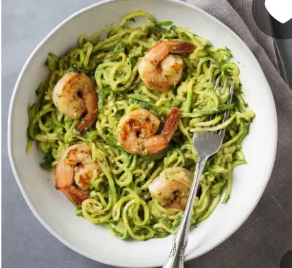 You are currently viewing Zucchini Noodles with Avocado Pesto Shrimp
