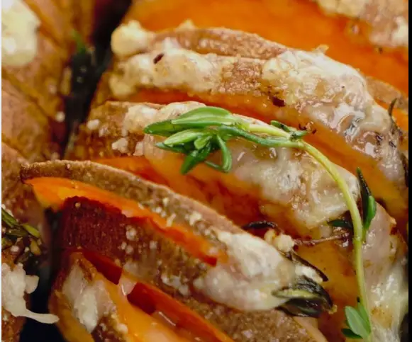 You are currently viewing Cheesy Hasselback Sweet Potatoes